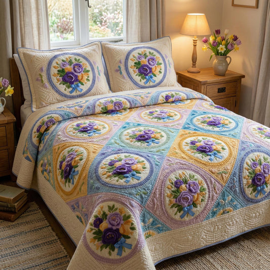 Floral Harmony 3-Piece Quilted Bedding Set NCU0TD2525