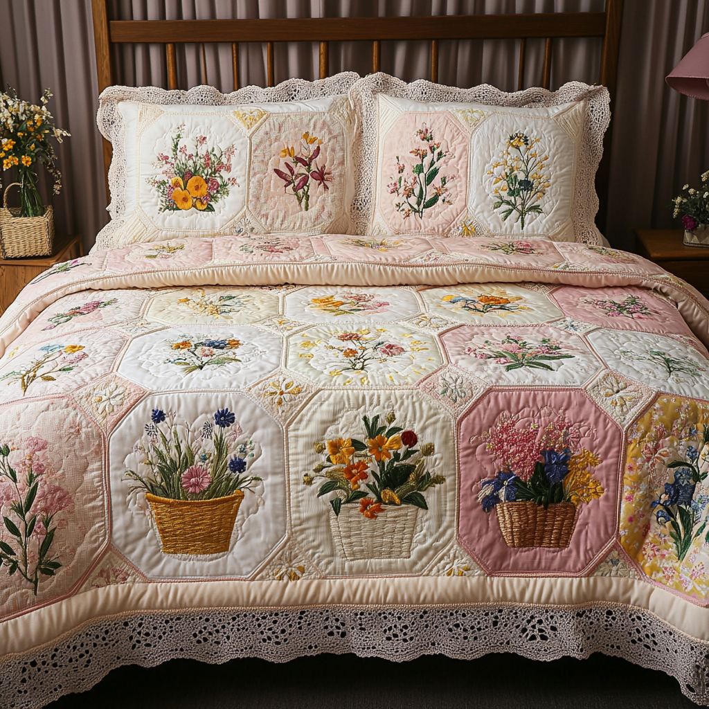 Floral Harmony 3-Piece Quilted Bedding Set NCU0VL2490