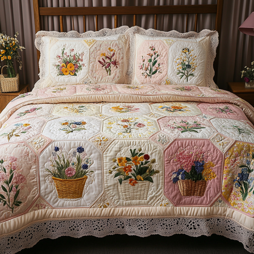 Floral Harmony 3-Piece Quilted Bedding Set NCU0VL2490