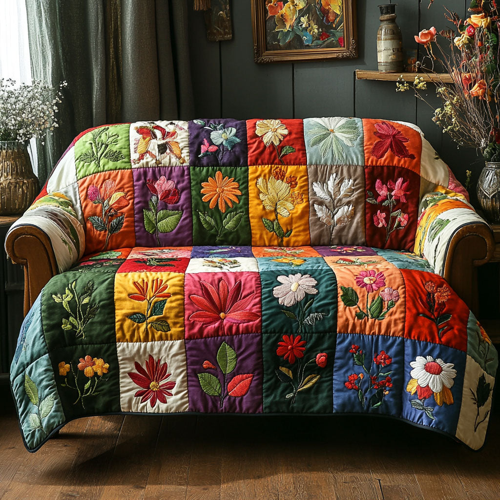 Floral Harmony Quilted Sofa Cover NCU0DK11884