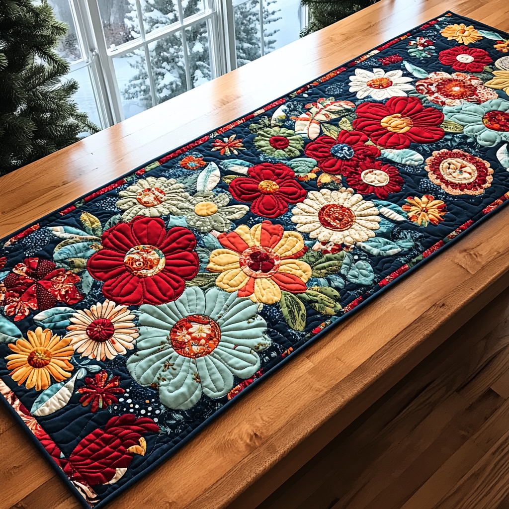 Floral Harmony Quilted Table Runner NCU0DK4244