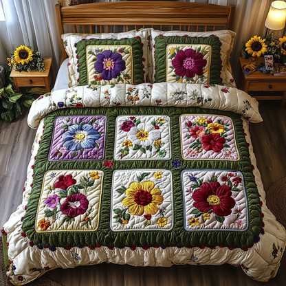 Floral Haven 3-Piece Quilted Bedding Set NCU0VL1465
