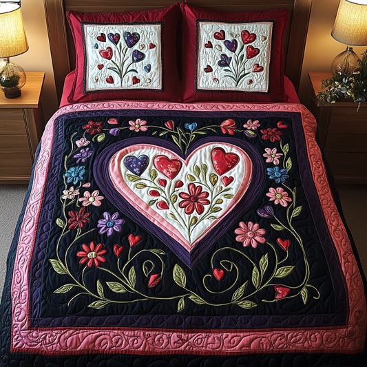 Floral Heartburst 3-Piece Quilted Bedding Set NCU0TL2354