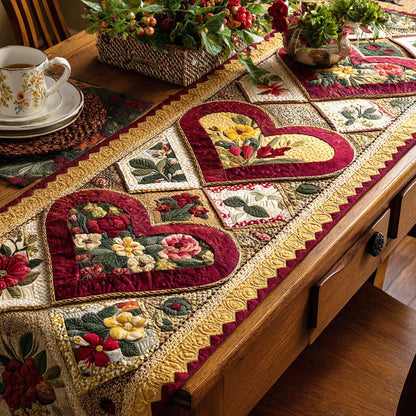 Floral Hearts Quilted Table Runner NCU0TD2153