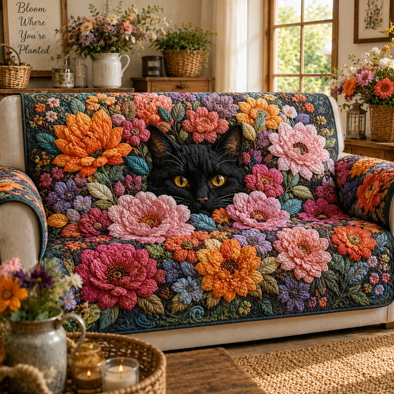 Floral Hideaway Quilted Sofa Cover NCU0TV2019