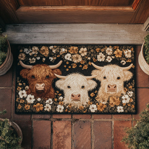 Floral Highland Cow Doormat NCU0HH926