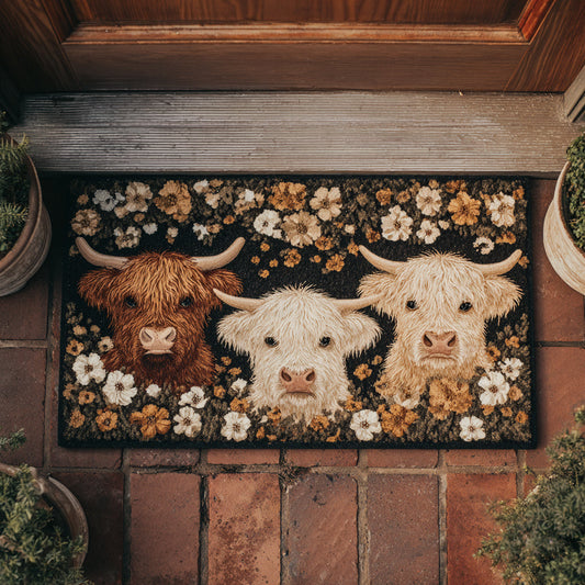 Floral Highland Cow Doormat NCU0HH926