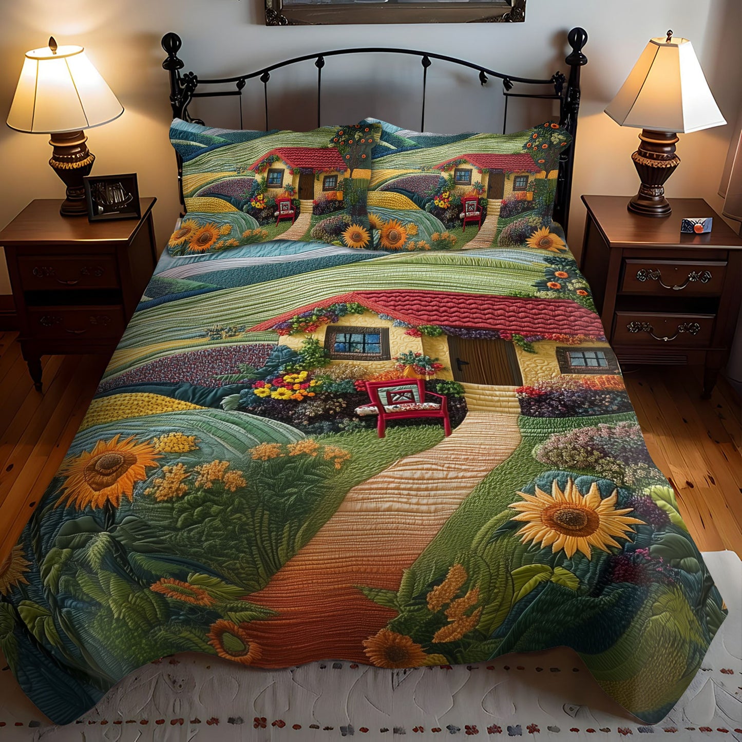 Floral Hillside 3-Piece Quilted Bedding Set NCU0PT5775