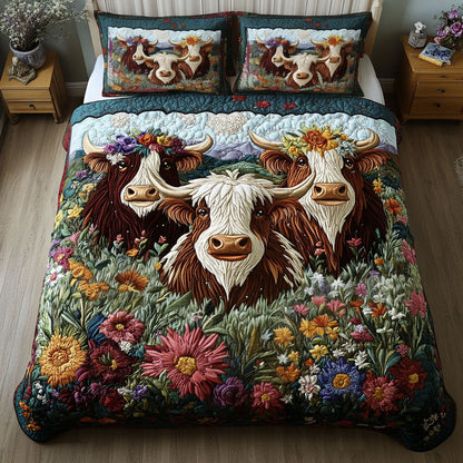 Floral Hillside Herd 3-Piece Quilted Bedding Set NCU0PT5725