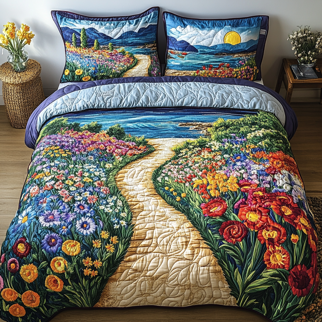 Floral Horizon 3-Piece Quilted Bedding Set NCU0VL2499