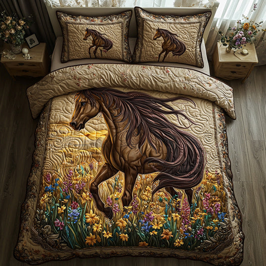 Floral Horse 3-Piece Quilted Bedding Set NCU0DV6393