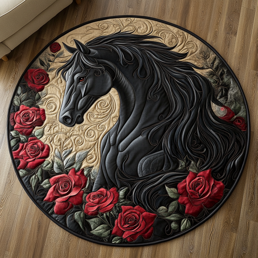 Floral Horse Quilted Round Mat NCU0DV5419