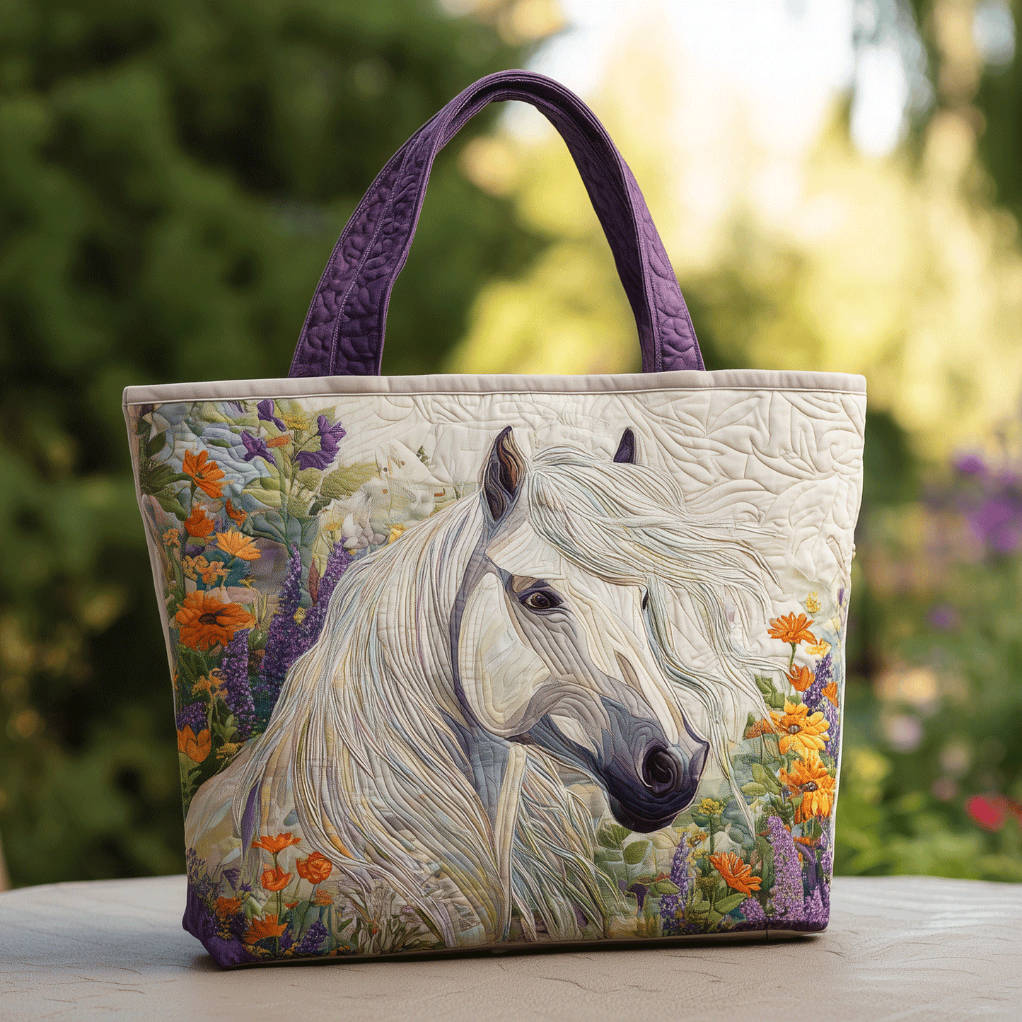Floral Horse Quilted Tote Bag NCU0TH2873