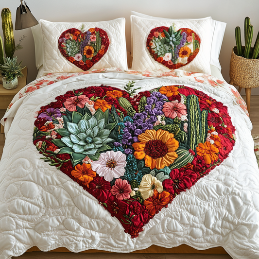 Floral Hug 3-Piece Quilted Bedding Set NCU0VH5903