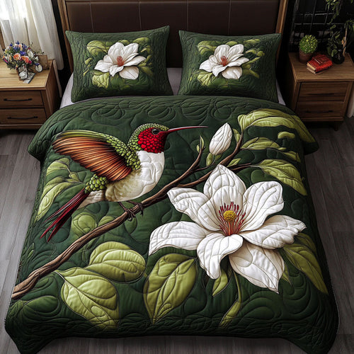 Floral Hummingbird 3-Piece Quilted Bedding Set NCU0NT6202