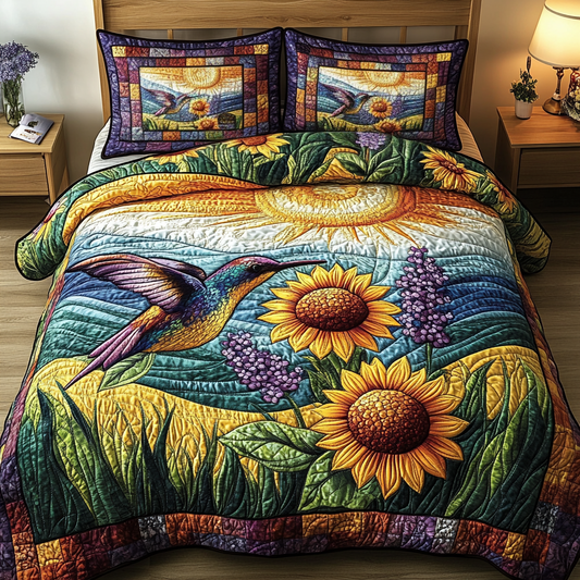 Floral Hummingbird 3-Piece Quilted Bedding Set NCU0VL2151