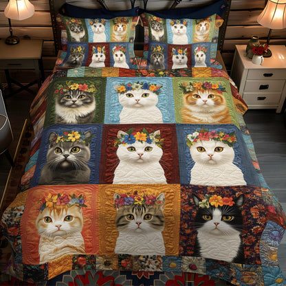 Floral Kitty 3-Piece Quilted Bedding Set NCU0TL1201