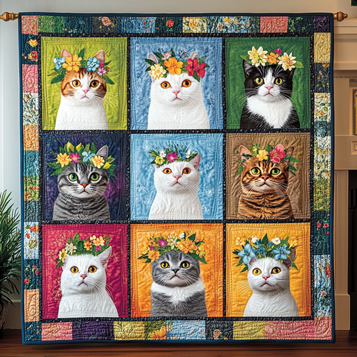 Floral Kitty Quilted Blanket NCU0TL1155