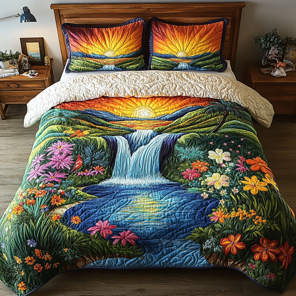 Floral Lagoon 3-Piece Quilted Bedding Set NCU0VL2437