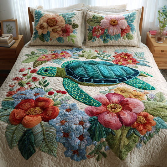 Floral Lagoon 3-Piece Quilted Bedding Set NCU0VL3154