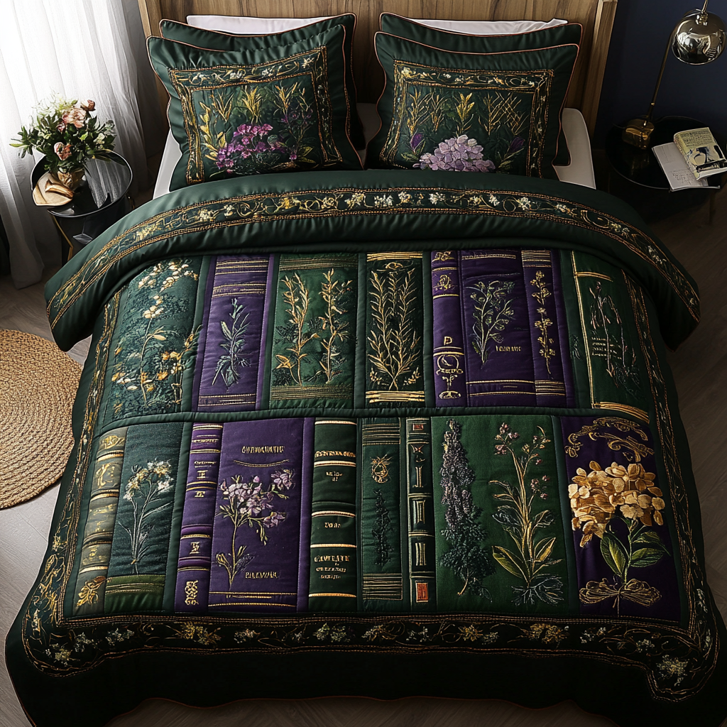 Floral Library 3-Piece Quilted Bedding Set NCU0DK9301
