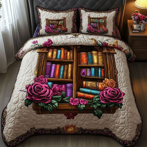 Floral Library 3-Piece Quilted Bedding Set NCU0NT4076