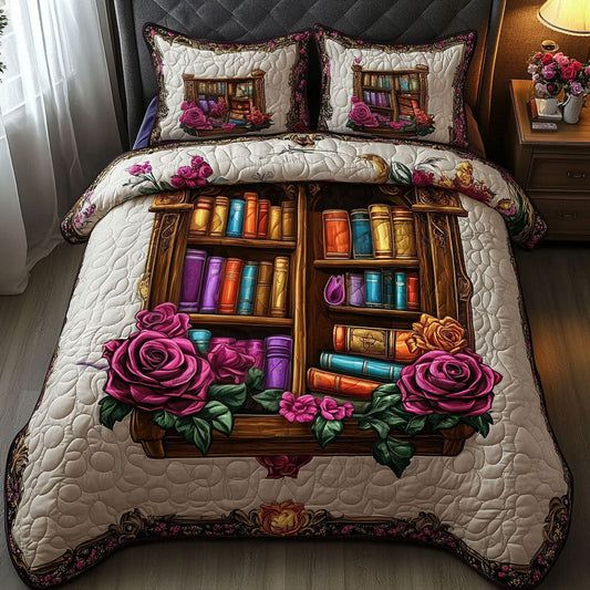 Floral Library 3-Piece Quilted Bedding Set NCU0NT4076