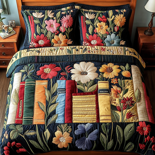 Floral Library 3-Piece Quilted Bedding Set NCU0VH2972