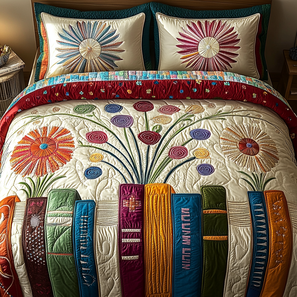 Floral Library 3-Piece Quilted Bedding Set NCU0VL1254