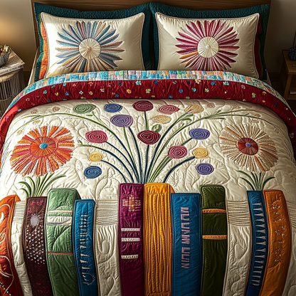 Floral Library 3-Piece Quilted Bedding Set NCU0VL1254