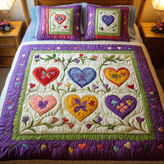 Floral Love Hearts 3-Piece Quilted Bedding Set NCU0NT3416