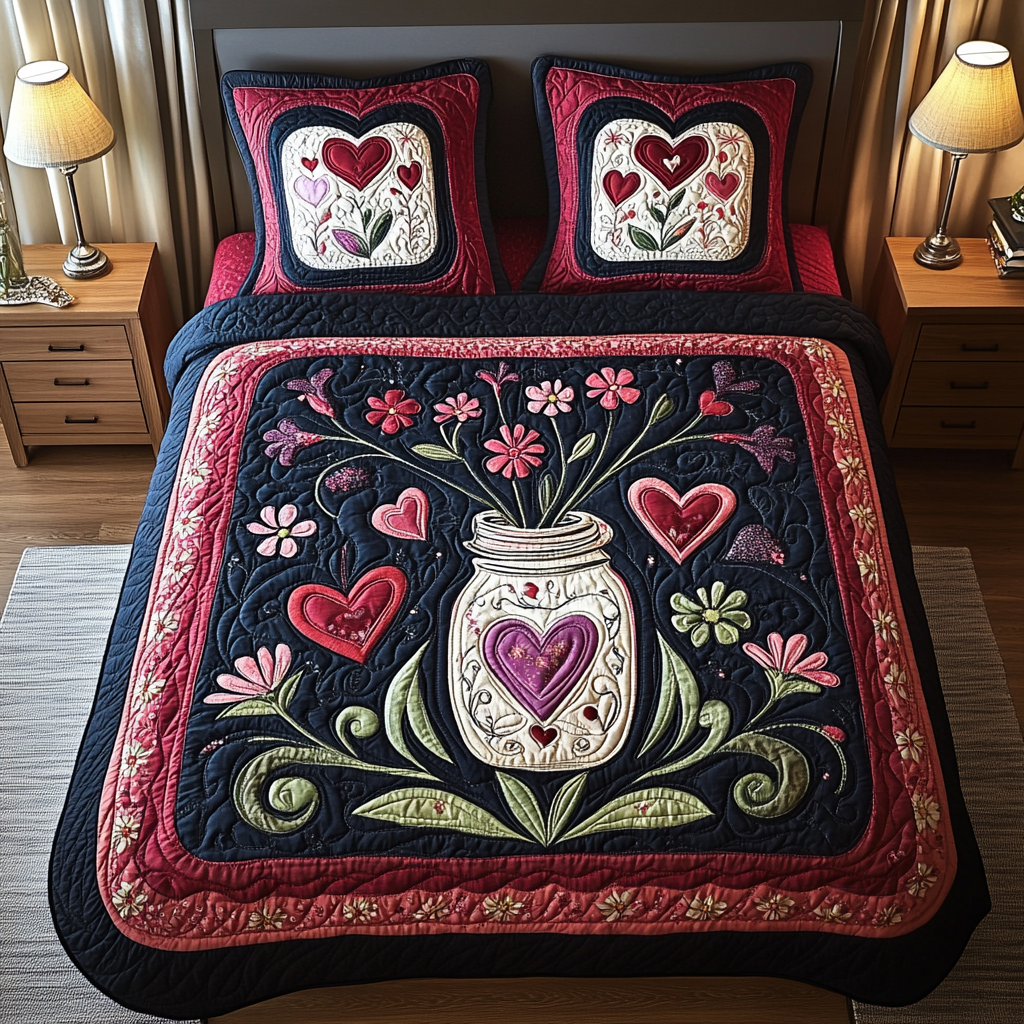 Floral Love Jar 3-Piece Quilted Bedding Set NCU0TL2355
