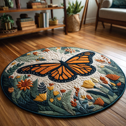 Floral Meadow Butterfly Quilted Round Mat NCU0HH098