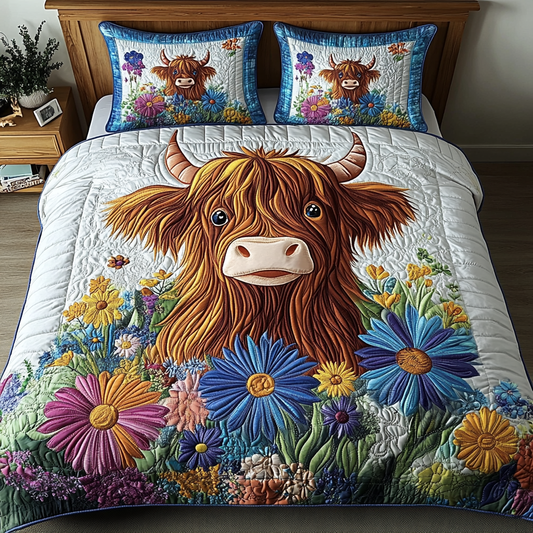 Floral Moo 3-Piece Quilted Bedding Set NCU0VL2245