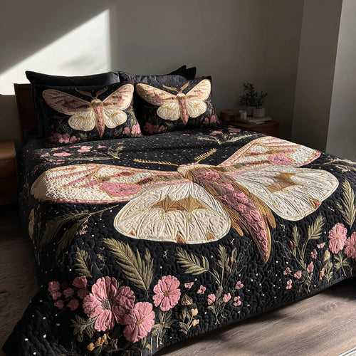 Floral Moth 3-Piece Quilted Bedding Set NCU0VL3755