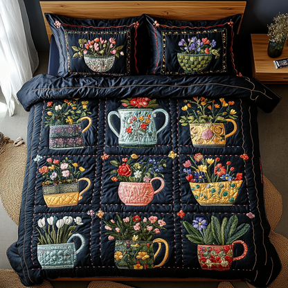 Floral Mugs 3-Piece Quilted Bedding Set NCU0DK9308