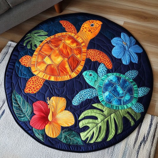 Floral Ocean Turtles Quilted Round Mat NCU0NT4539