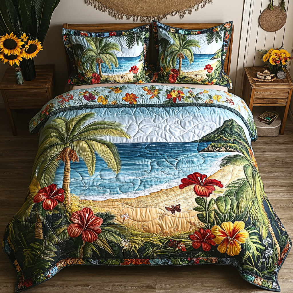 Floral Paradise 3-Piece Quilted Bedding Set NCU0VL1830