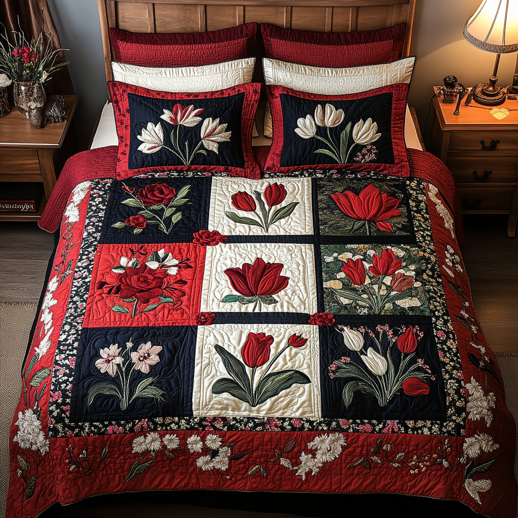 Floral Patch 3-Piece Quilted Bedding Set NCU0DK9713