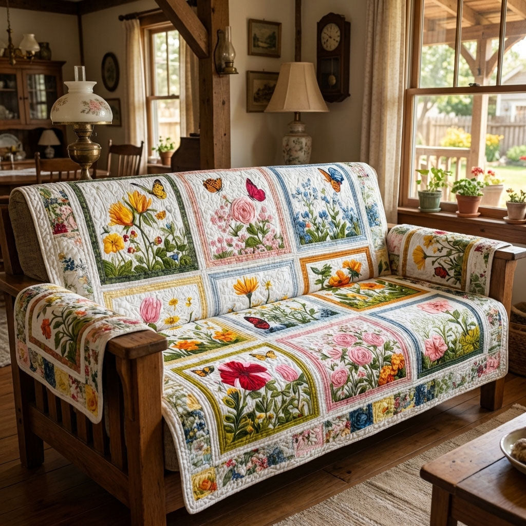 Floral Patch Garden Quilted Sofa Cover NCU0PT11514