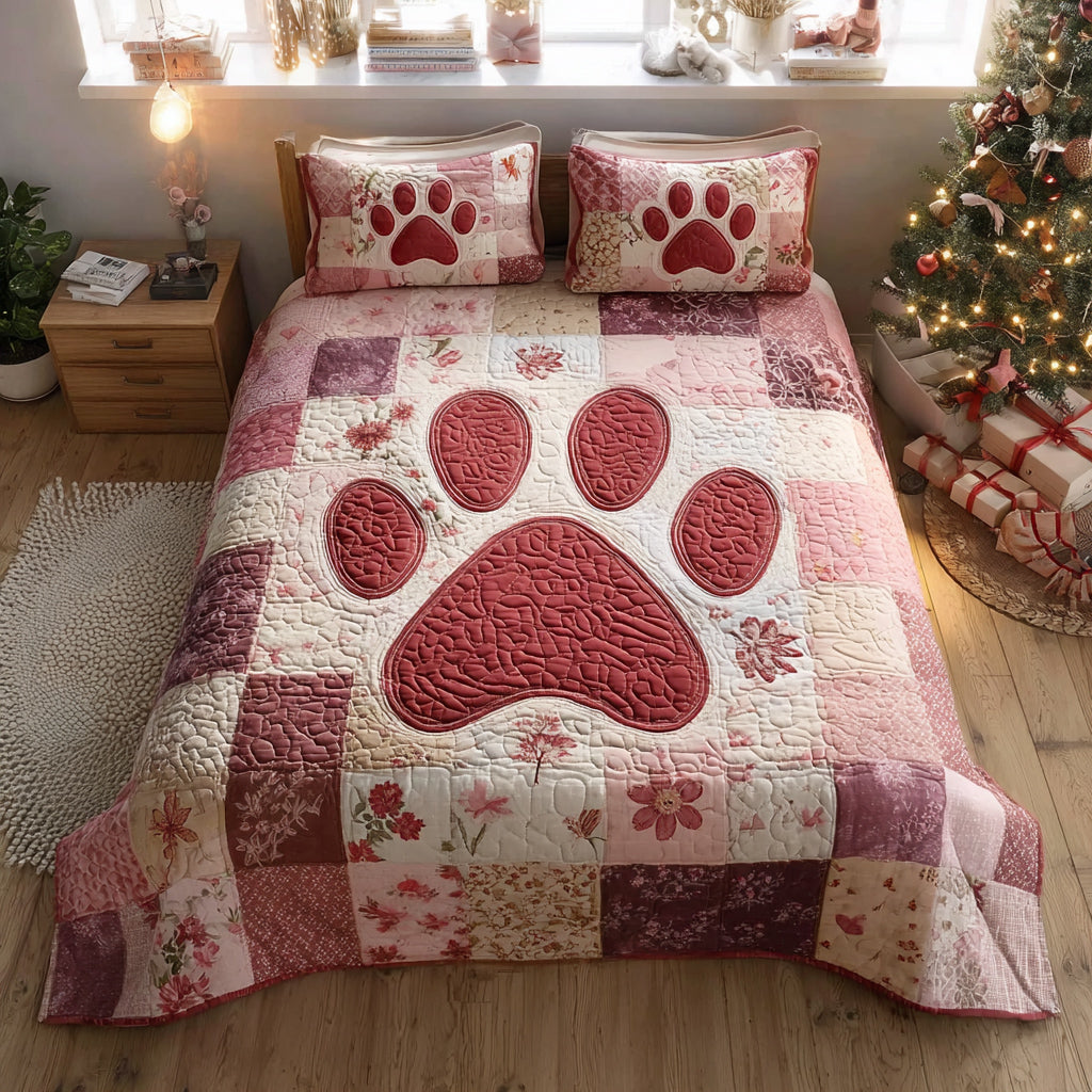 Floral Paw 3-Piece Quilted Bedding Set NCU0HH1532