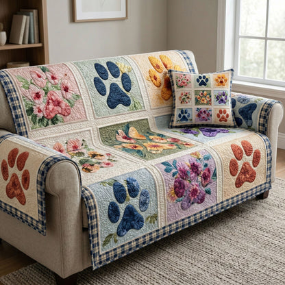 Floral Paw Quilted Sofa Cover NCU0NT12419