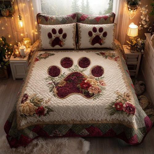 Floral Paws 3-Piece Quilted Bedding Set NCU0DV8940