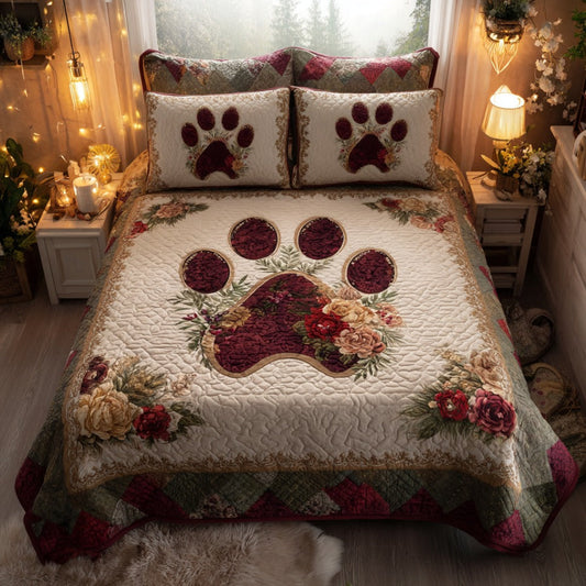 Floral Paws 3-Piece Quilted Bedding Set NCU0DV8940