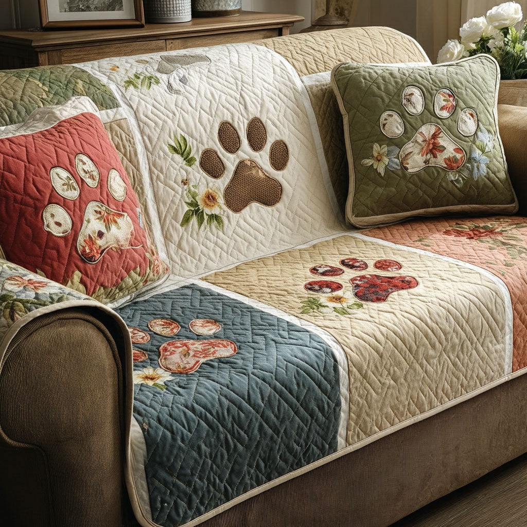 Floral Paws Quilted Sofa Cover NCU0PT10989