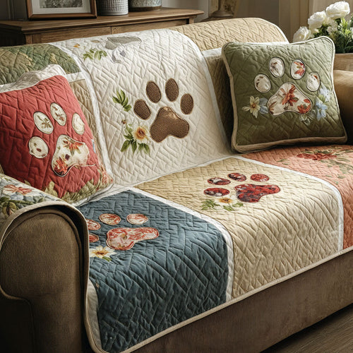 Floral Paws Quilted Sofa Cover NCU0PT10989