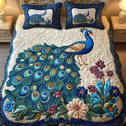 Floral Peacock Majesty 3-Piece Quilted Bedding Set NCU0NT4872