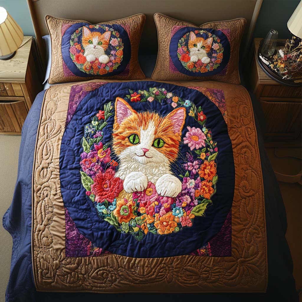Floral Peek 3-Piece Quilted Bedding Set NCU0NT8101