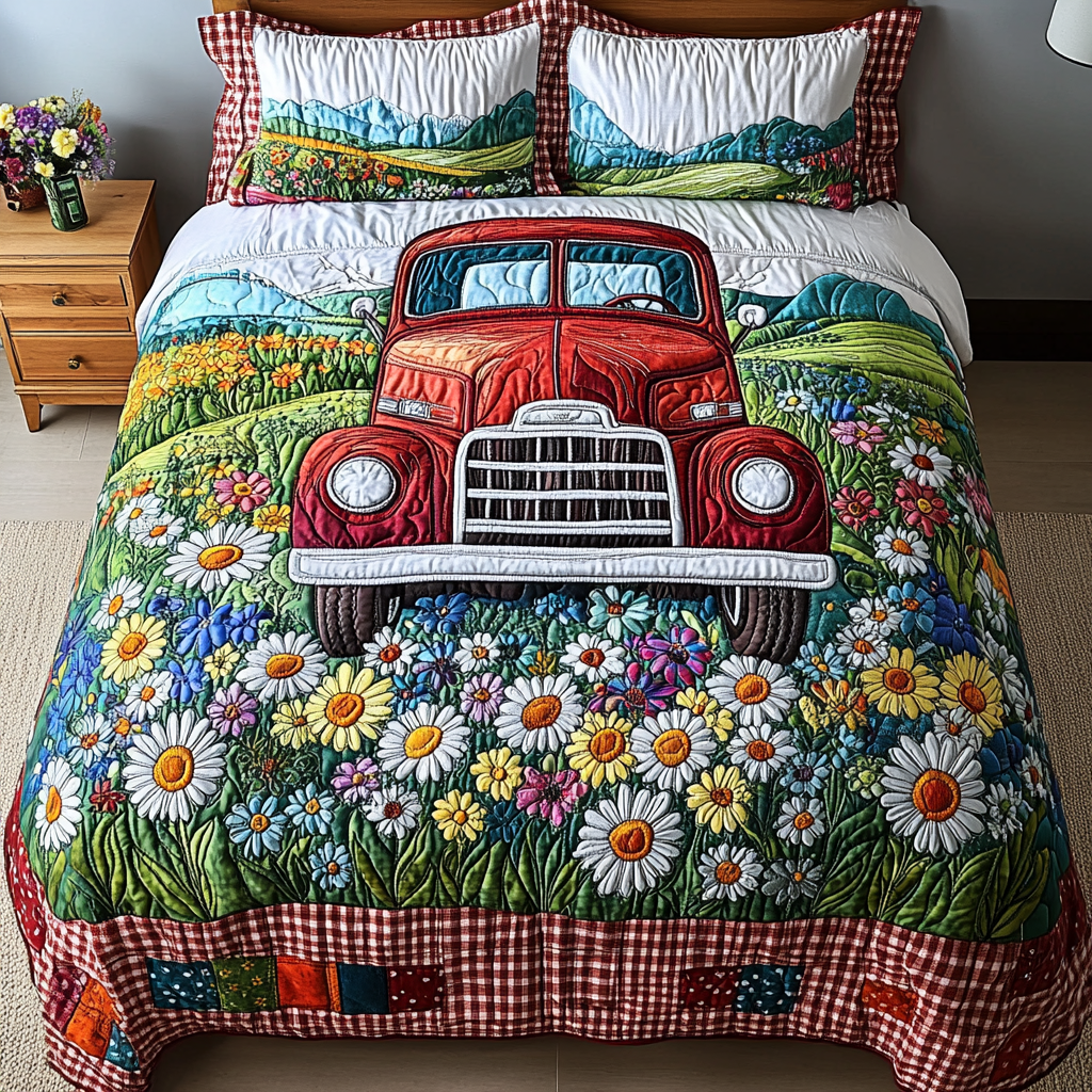 Floral Pickup 3-Piece Quilted Bedding Set NCU0DK5765