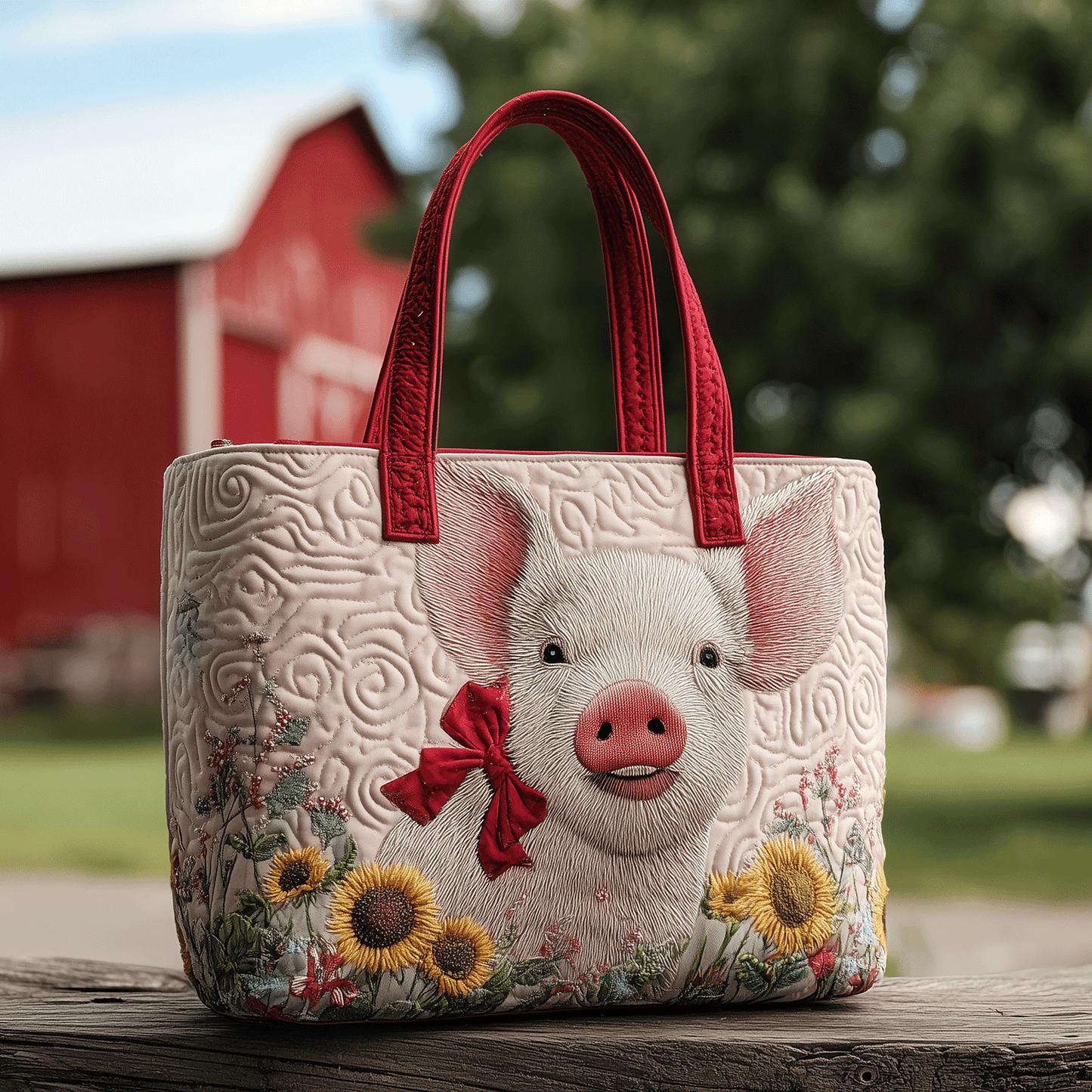 Floral Pig Delight Quilted Tote Bag NCU0TH2761